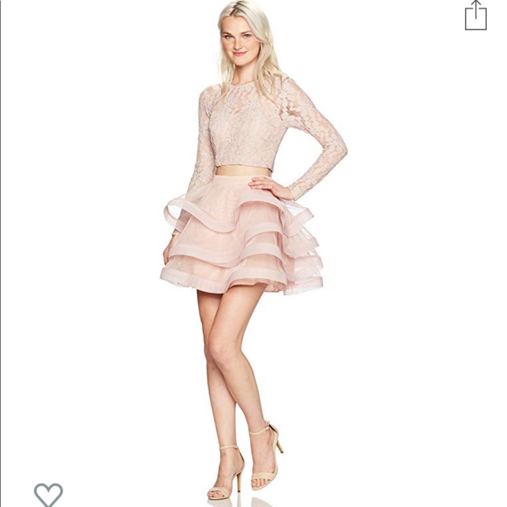 Blush Two Piece Lace Top Skirt Dress NWT